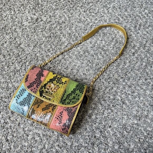 SHARIF Exotic Skin Colorful Snake Print Leather Crossbody Bag Mini Small Chain - Picture 3 of 10